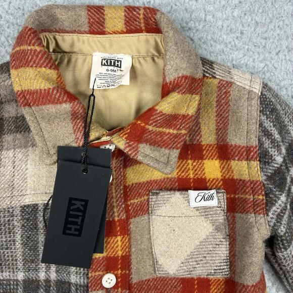 Kith Kids Ginza Wool Flannel Shirt 6–9M Red Plaid Button Up Streetwear NWT - Picture 7 of 8